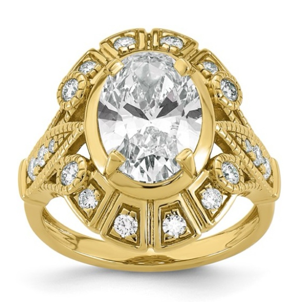 4k Yellow Gold Oval Lab Grown Diamond Halo Engagement Ring - 3.47 CTW